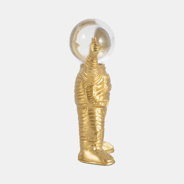 Metal, 9" Astronaut W Crystal Orb Head, Gold/clea
