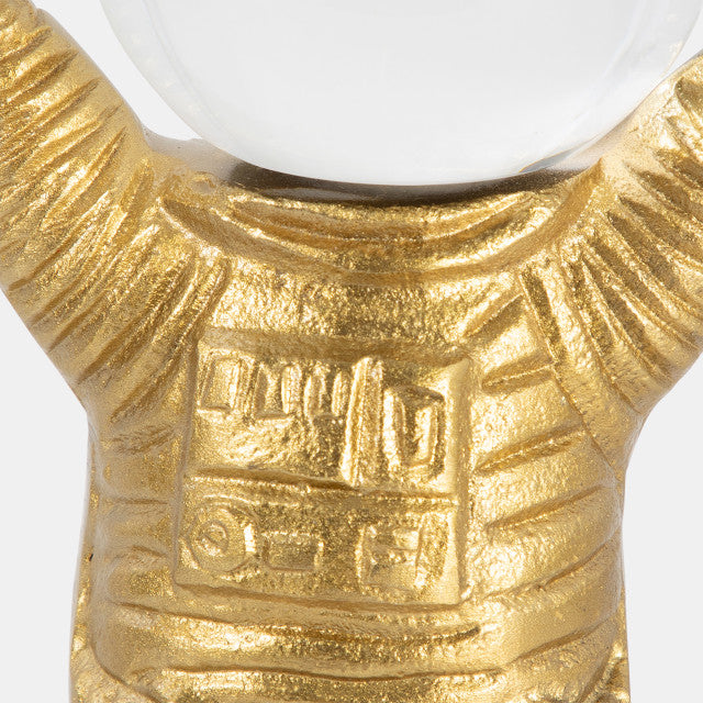 Metal, 9" Astronaut W Crystal Orb Head, Gold/clea