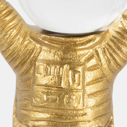 Metal, 9" Astronaut W Crystal Orb Head, Gold/clea