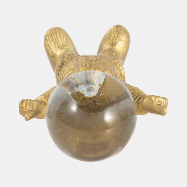 Metal, 9" Astronaut W Crystal Orb Head, Gold/clea