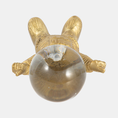 Metal, 9" Astronaut W Crystal Orb Head, Gold/clea