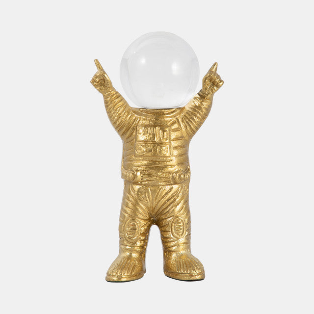 Metal, 9" Astronaut W Crystal Orb Head, Gold/clea