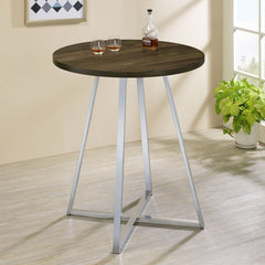 Mesa de bar de bistró redonda Burkhart de 35 pulgadas de altura, roble marrón