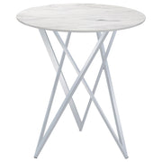 Mesa de bar de bistró redonda Bexter de 35 pulgadas con imitación de mármol, cromada