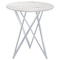 Mesa de bar de bistró redonda Bexter de 35 pulgadas con imitación de mármol, cromada