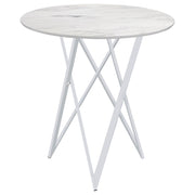 Mesa de bar de bistró redonda Bexter de 35 pulgadas con imitación de mármol, cromada