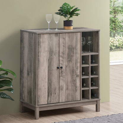 Vitrina para vinos Cheyenne de 2 puertas, estilo bar para el hogar, de acacia desgastada