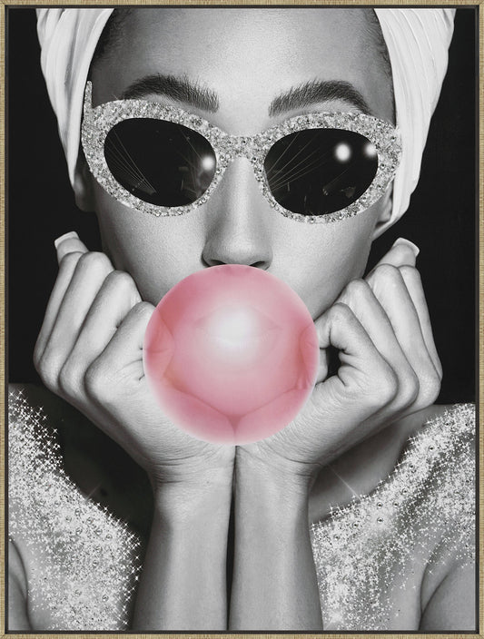 ''Glamorous Bubblegum Muse'' Hand-painted Canvas in Frame