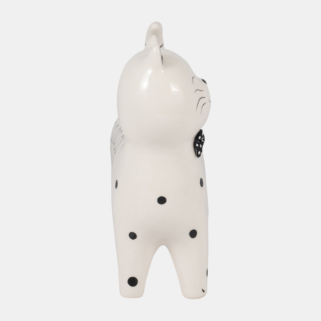 8" Ceramic Swirls Cat – White