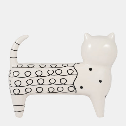 8" Ceramic Swirls Cat – White
