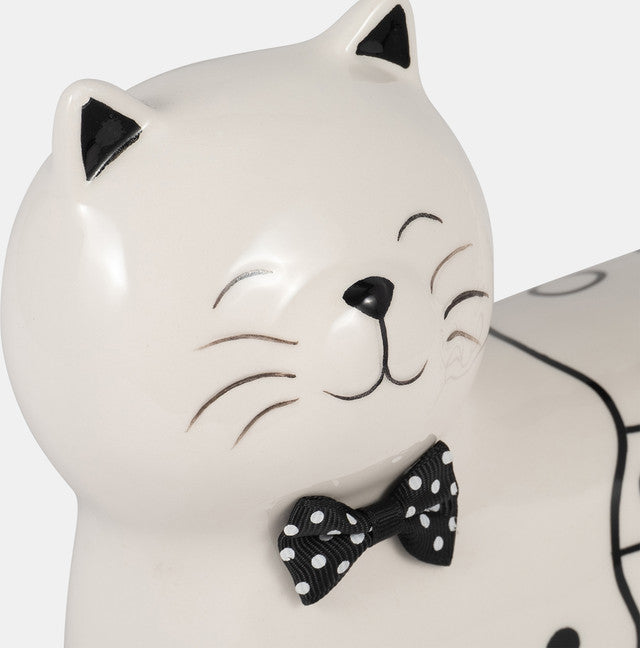 8" Ceramic Swirls Cat – White