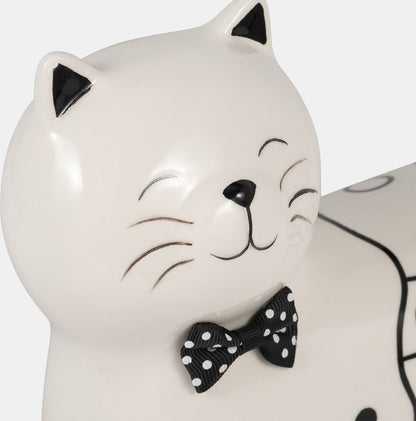 8" Ceramic Swirls Cat – White