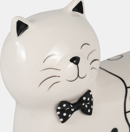 8" Ceramic Swirls Cat – White