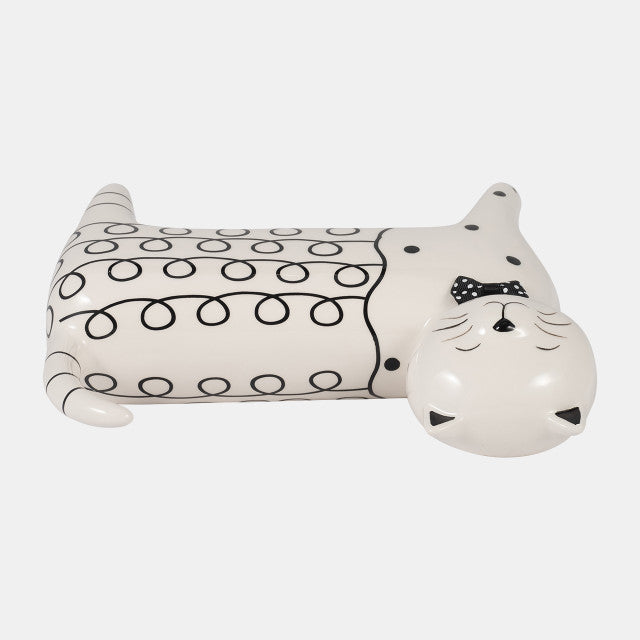 8" Ceramic Swirls Cat – White