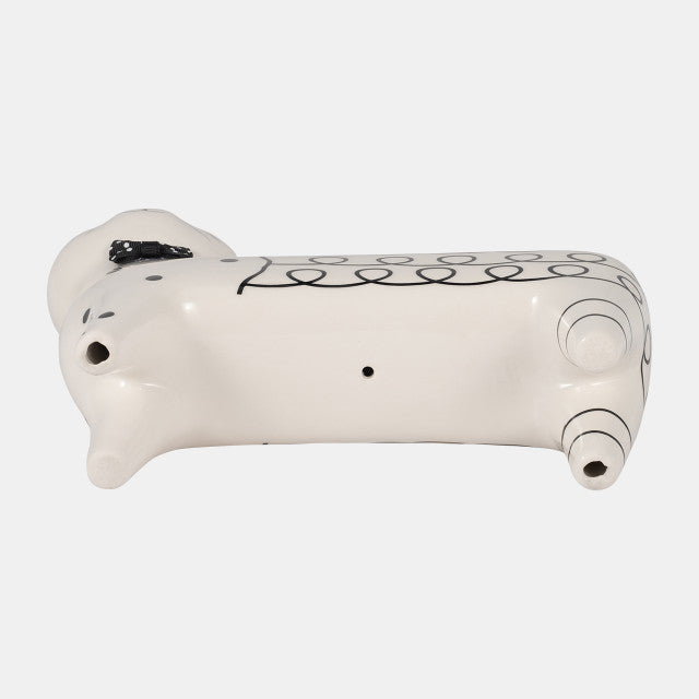 8" Ceramic Swirls Cat – White