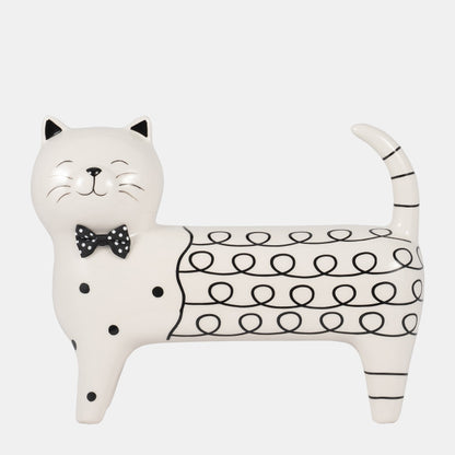 8" Ceramic Swirls Cat – White
