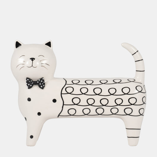 8" Ceramic Swirls Cat – White