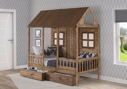 Front Porch Country Low Loft Bed with Dual Underbed Drawers