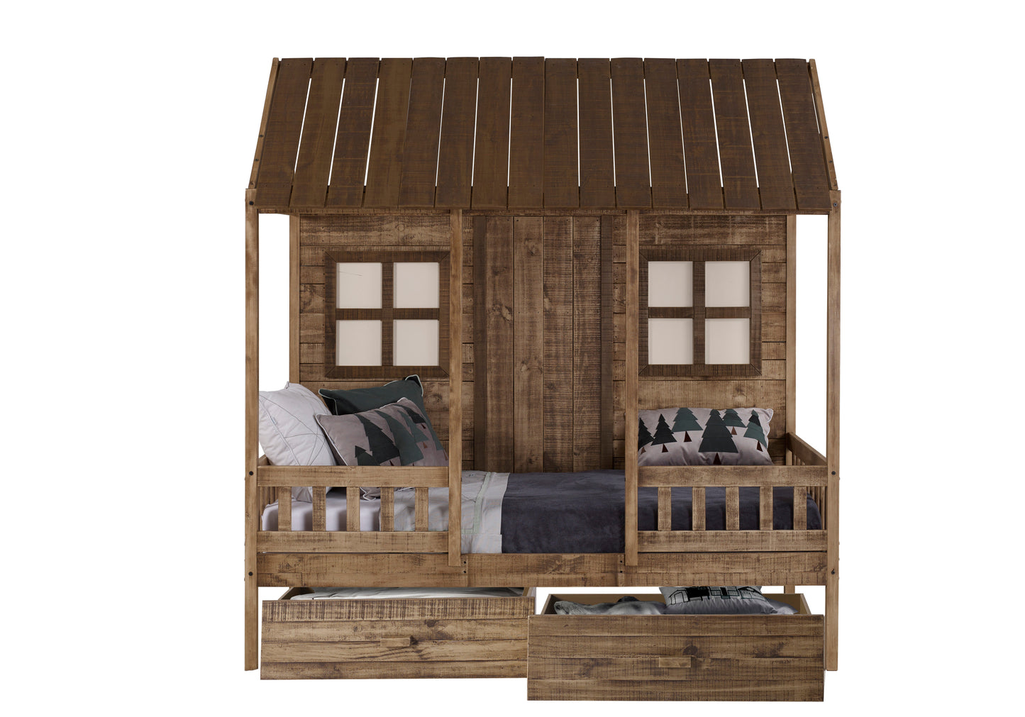 Front Porch Country Low Loft Bed with Dual Underbed Drawers