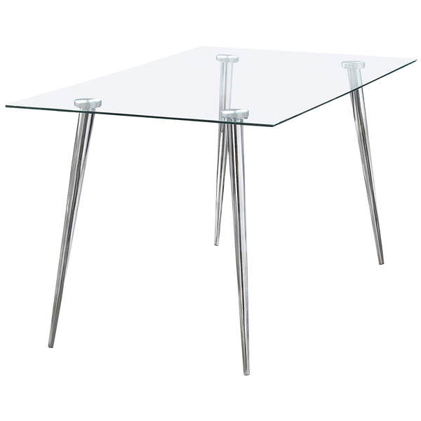 Mesa de comedor rectangular Gilman de 64 pulgadas con tapa de vidrio cromada
