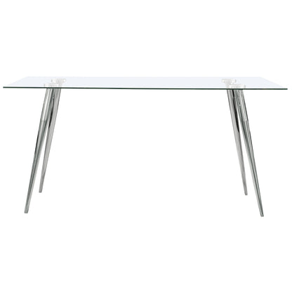 Mesa de comedor rectangular Gilman de 64 pulgadas con tapa de vidrio cromada