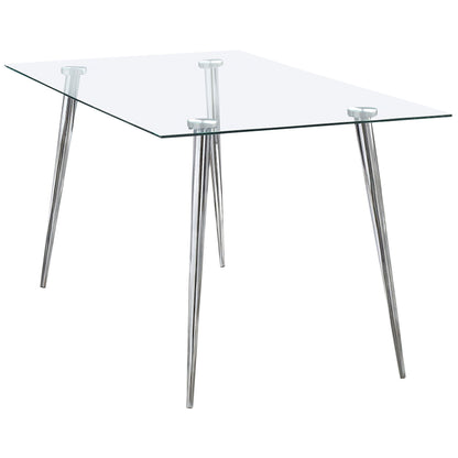 Mesa de comedor rectangular Gilman de 64 pulgadas con tapa de vidrio cromada