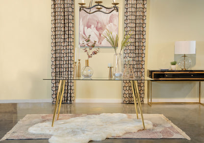 Mesa de comedor rectangular Gilman de 64 pulgadas con tapa de vidrio cromada