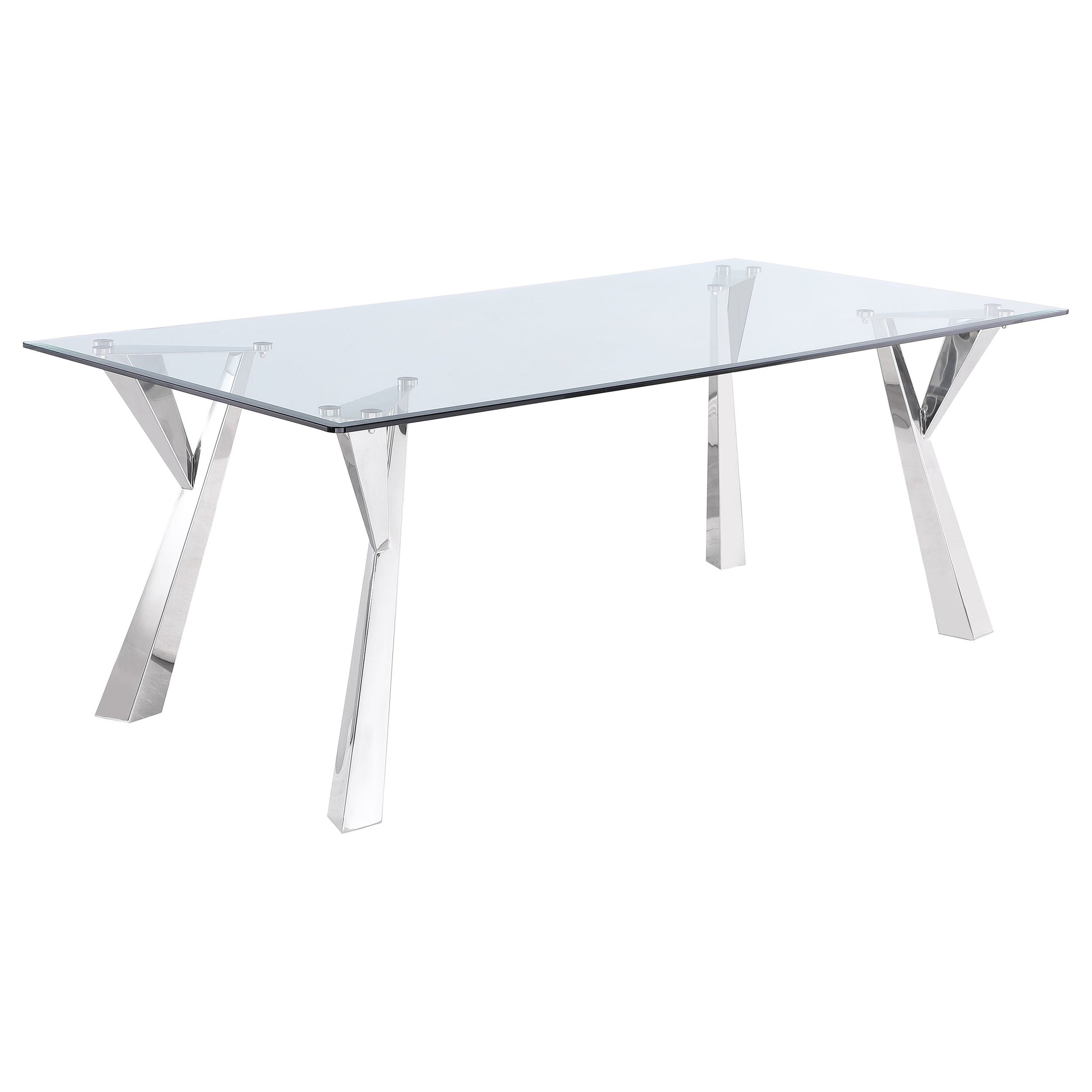 Mesa de comedor rectangular Alaia de 79 pulgadas con tapa de vidrio cromada