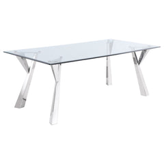 Mesa de comedor rectangular Alaia de 79 pulgadas con tapa de vidrio cromada