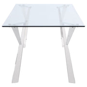 Mesa de comedor rectangular Alaia de 79 pulgadas con tapa de vidrio cromada