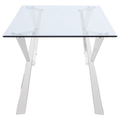 Mesa de comedor rectangular Alaia de 79 pulgadas con tapa de vidrio cromada