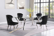 Mesa de comedor rectangular Alaia de 79 pulgadas con tapa de vidrio cromada