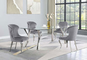 Mesa de comedor rectangular Alaia de 79 pulgadas con tapa de vidrio cromada