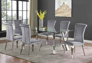 Mesa de comedor rectangular Alaia de 79 pulgadas con tapa de vidrio cromada