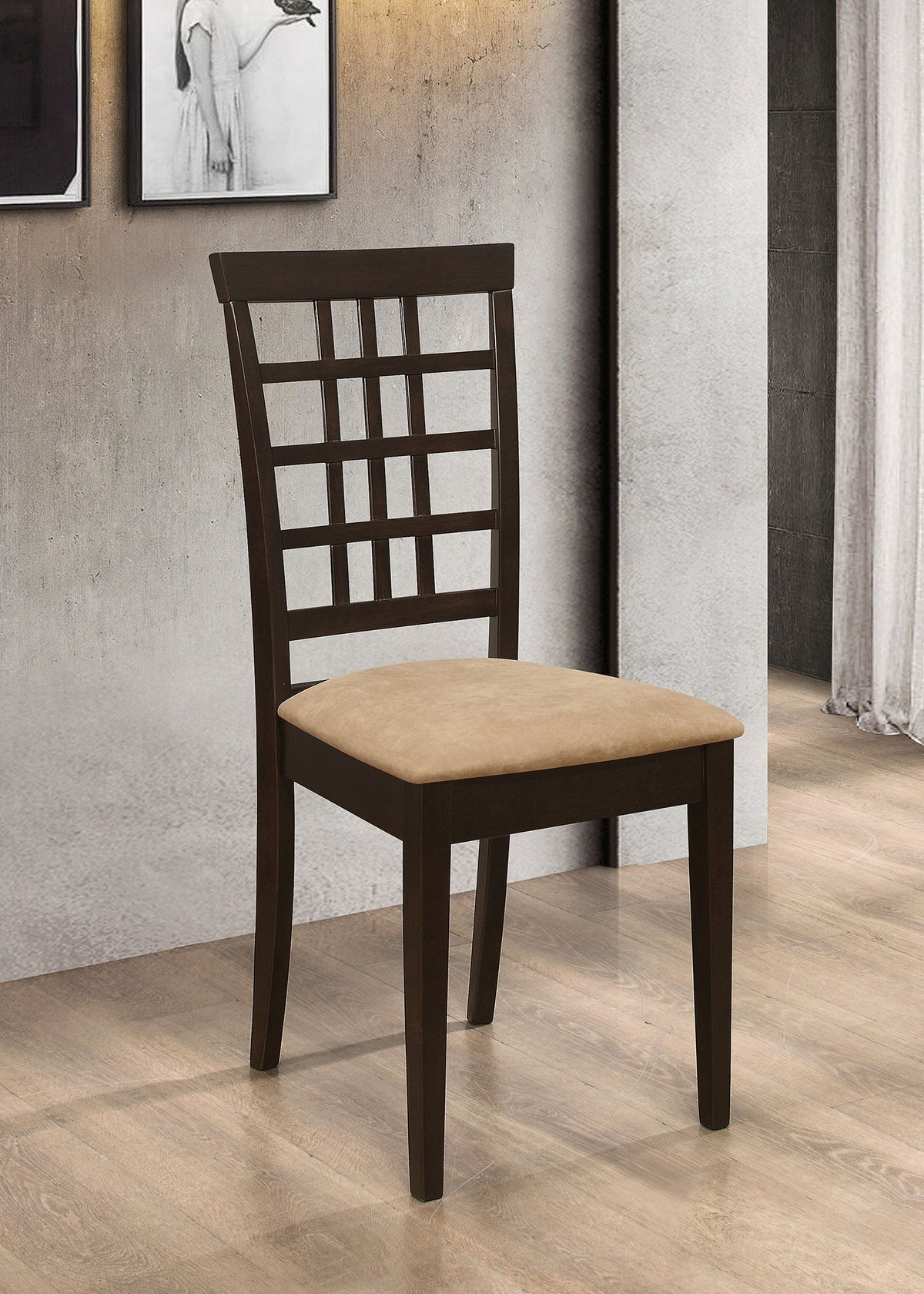 Silla de comedor auxiliar Kelso con respaldo enrejado, color capuchino (juego de 2)