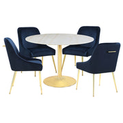 Juego de comedor Kella con encimera redonda de mármol blanco y dorado