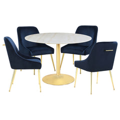 Juego de comedor Kella con encimera redonda de mármol blanco y dorado