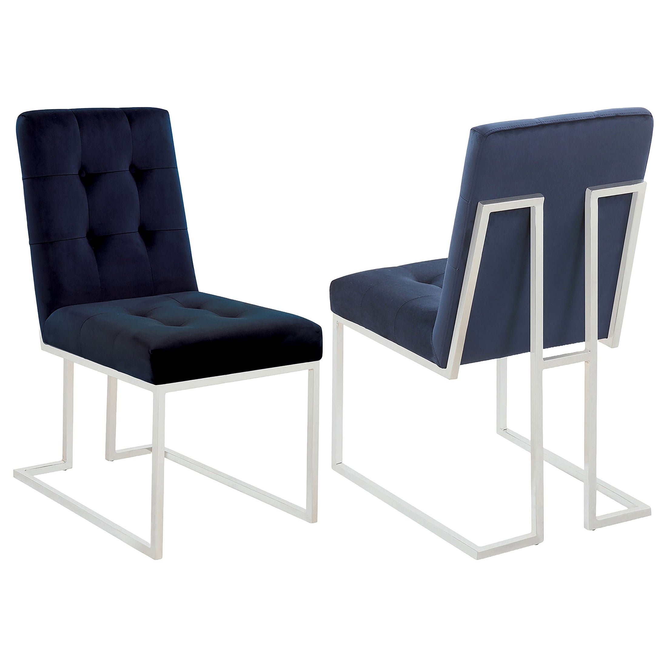 Silla de comedor tapizada en terciopelo Cisco, cromada (juego de 2)