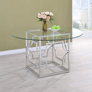 Mesa de comedor redonda Starlight de 54 pulgadas con tapa de vidrio y metal, color latón