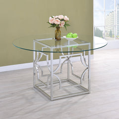 Mesa de comedor redonda Starlight de 54 pulgadas con tapa de vidrio y metal, color latón