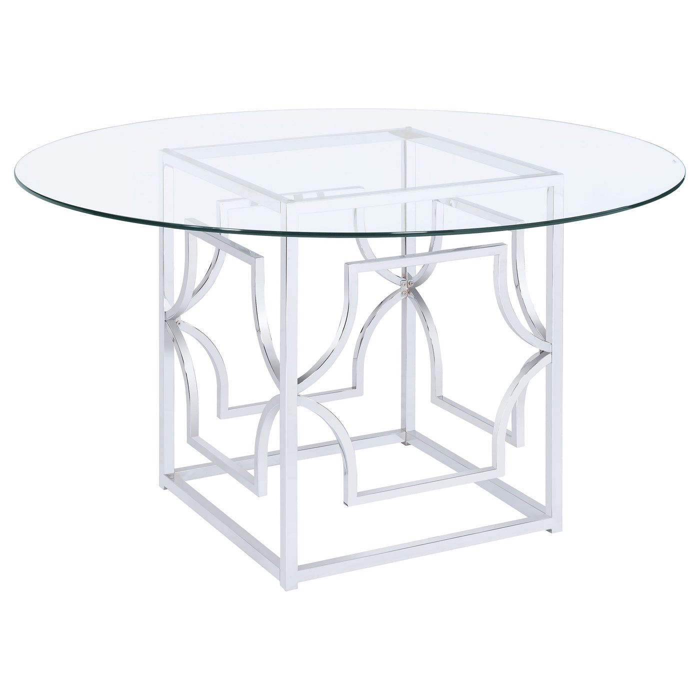 Mesa de comedor redonda Starlight de 54 pulgadas con tapa de vidrio y metal, color latón