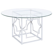 Mesa de comedor redonda Starlight de 54 pulgadas con tapa de vidrio y metal, color latón