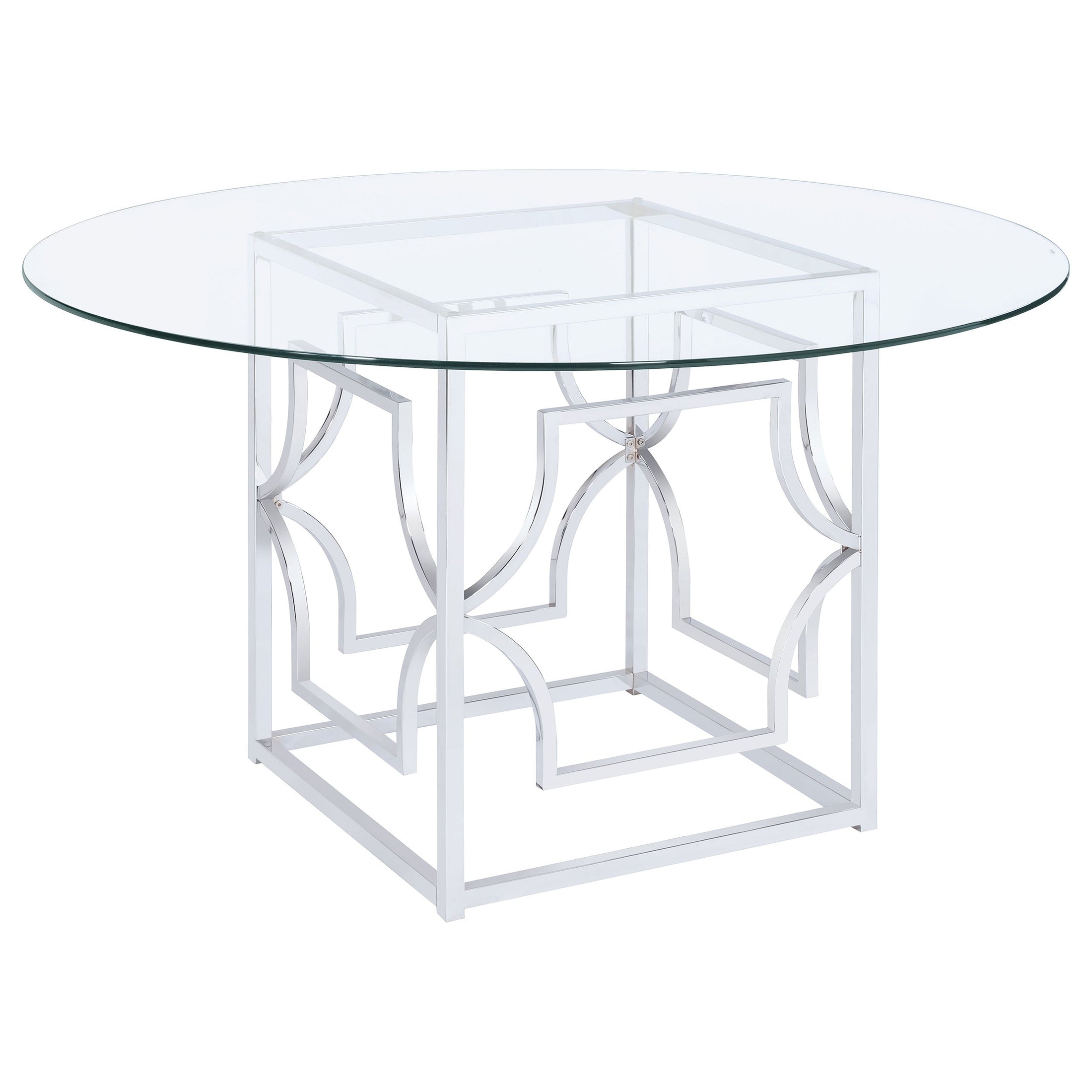 Mesa de comedor redonda Starlight de 54 pulgadas con tapa de vidrio y metal, color latón