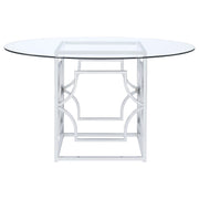 Mesa de comedor redonda Starlight de 54 pulgadas con tapa de vidrio y metal, color latón