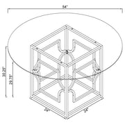 Mesa de comedor redonda Starlight de 54 pulgadas con tapa de vidrio y metal, color latón