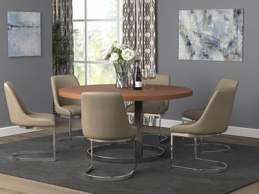 Marino Round Dining Table Natural Cherry and Chrome