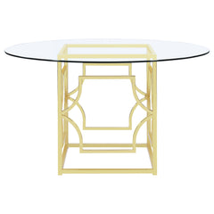 Mesa de comedor redonda Starlight de 54 pulgadas con tapa de vidrio y metal, color latón