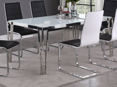 Mesa de comedor Pauline rectangular de 64 pulgadas con tapa de vidrio cromada