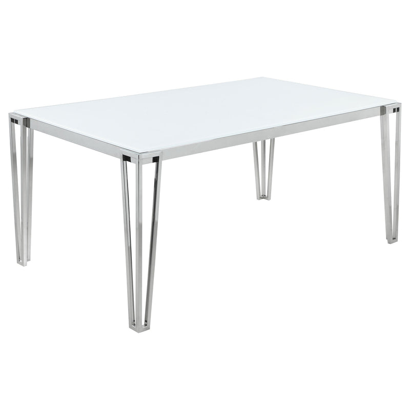 Mesa de comedor Pauline rectangular de 64 pulgadas con tapa de vidrio cromada