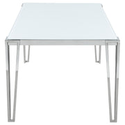 Mesa de comedor Pauline rectangular de 64 pulgadas con tapa de vidrio cromada
